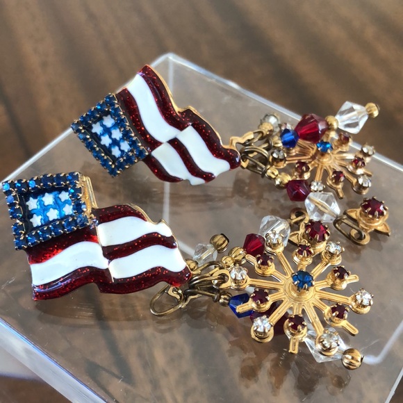 Vintage Lunch at the Ritz patriotic pierced fireworks earrings - Picture 12 of 15